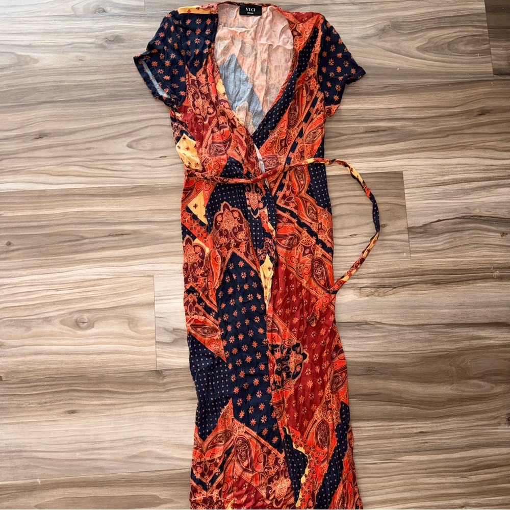 Vici Red and Navy Patterned Maxi Dress